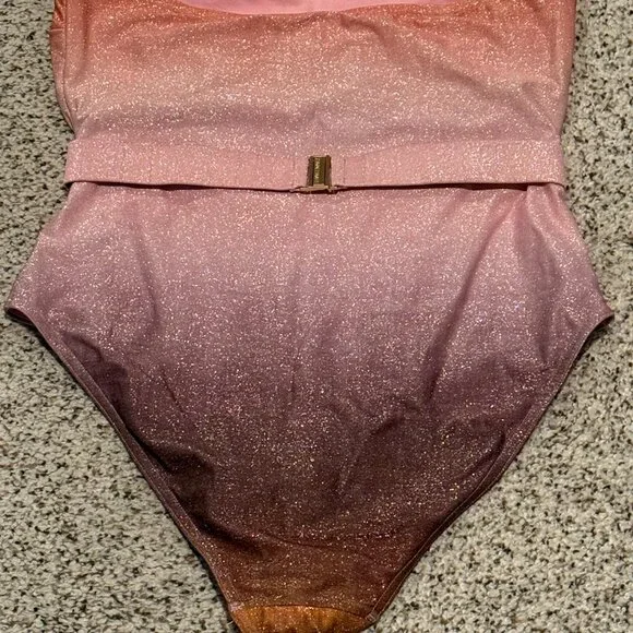 Zimmerman | Golden Metallic Bandeau Belted Swimsuit | Ombrè | Size: 8-10 - Picture 11 of 16